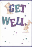 In Dalston's creative, welcoming spirit, this get well card pulses with cheerful energy: a snuggly bear and a delightful, floppy-eared puppy animate the scene, working together to balance and carry the colourful 'Get Well' lettering. The text shimmers in lush indigo and teal, drawing the eye against a restful cream background. Little starlike sparks, scattered in lavenders and deep blues, surround the scene with hope and positivity. From the fluffy detail of the bear's coat to the playful softness of the puppy's ears, every illustrated brushstroke feels lovingly crafted-much like the bouquets delivered by Flower Delivery Dalston. This card doesn't just deliver a message, but a true sense of care, bringing lightness and comfort to friends or family recuperating in Dalston.